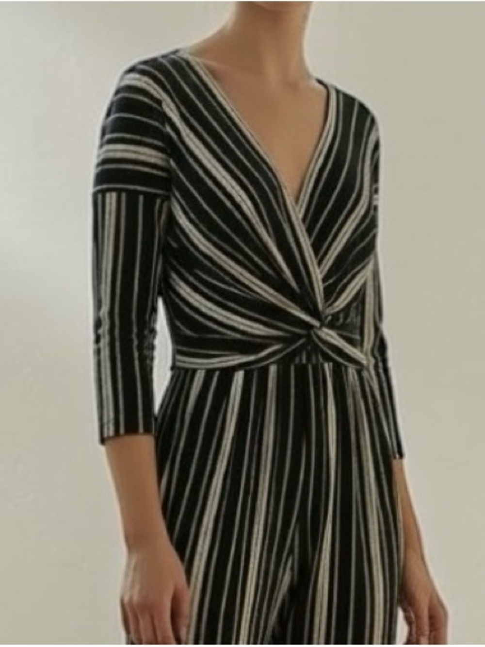 Express Black & White Striped Twist-Front Jumpsuit